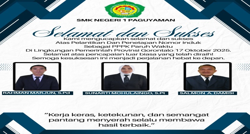 Pegawai SMKN 1 Paguyaman Dilantik Sebagai PPPK Paruh Waktu Pemerintah Provinsi Gorontalo